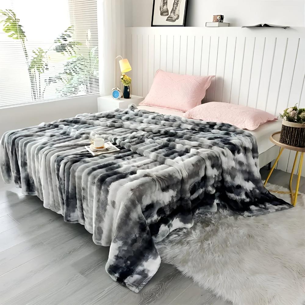 Decke mit Tie-Dye-Effekt und Kunstfell, weiche Decke 150-230 cm, Wärme und Komfort für alle Jahreszeiten, Wohnzimmer | Sansoti