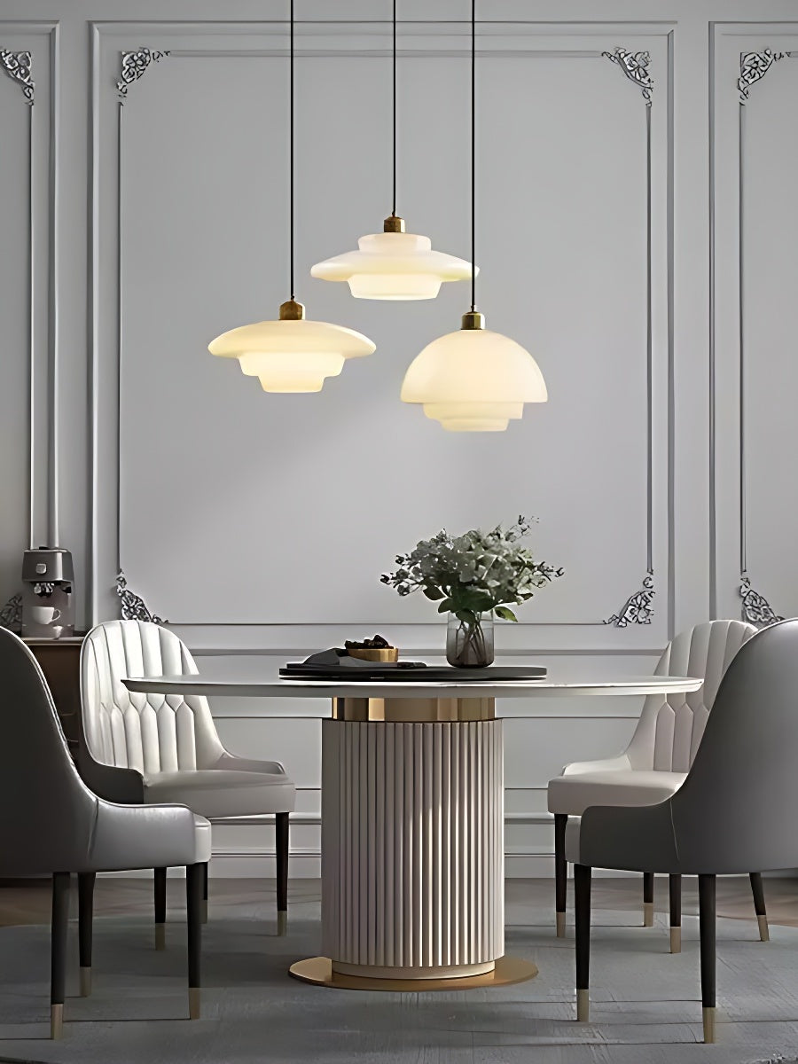 Glazen Hanglamp met Gelaagd Design – Melkwit Matglas voor Eetkamer en Woonkamer | Sansoti