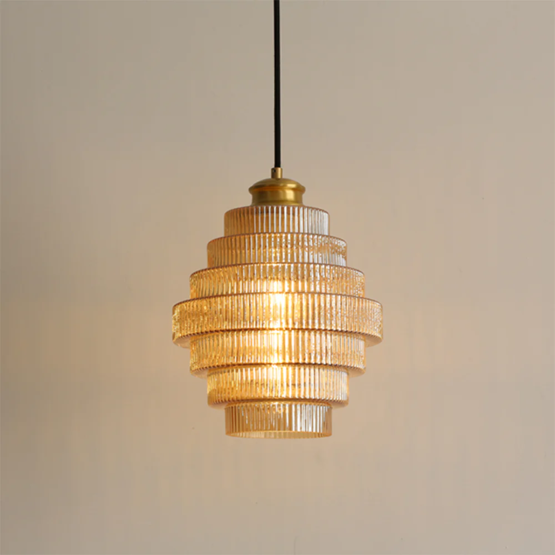 Hanglamp Glas Geribbeld Messing Gelaagd Woonkamer Eettafel Sfeerverlichting Vintage Design | Sansoti