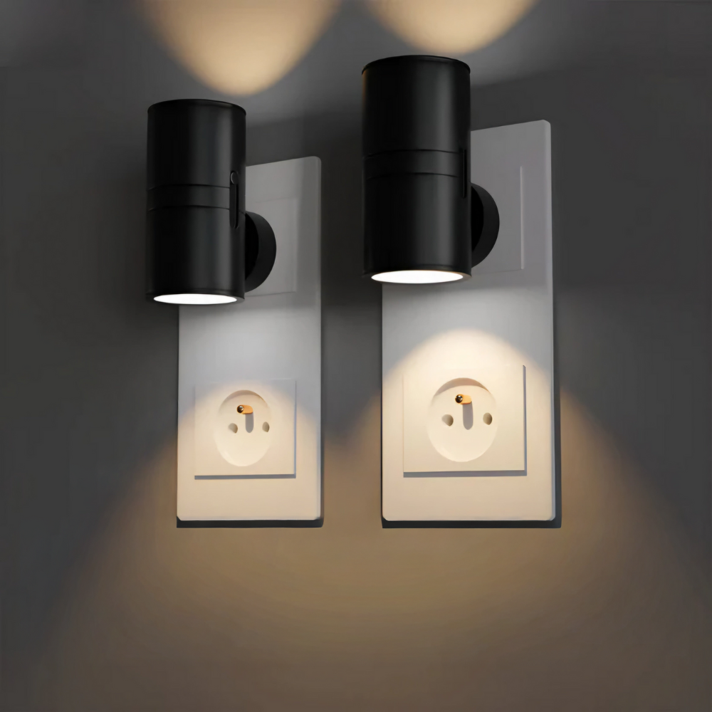Dimmable Plug-In Night Light LED 10x10x8cm Black White Bedroom Hallway Bathroom Children's Room Wall Light | Sansoti