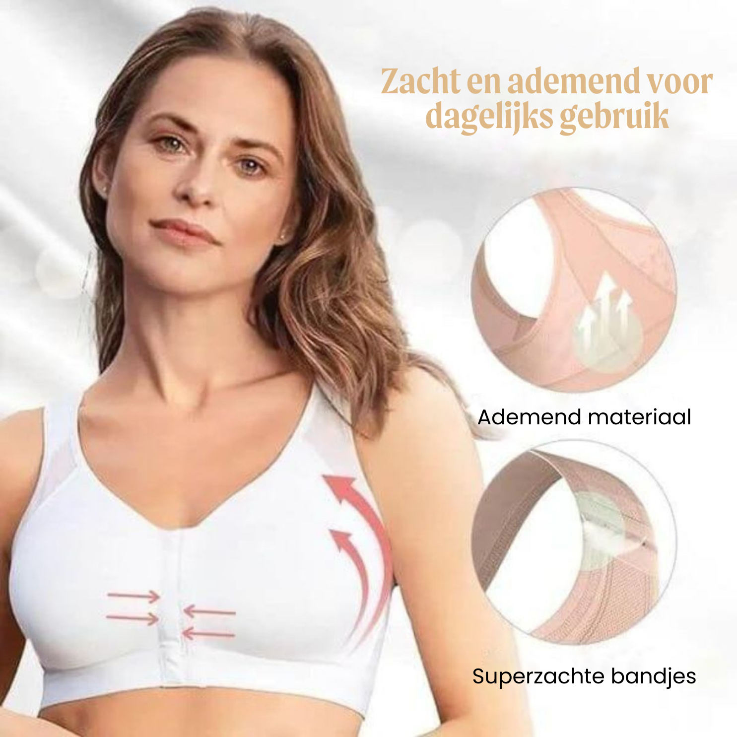Houdingscorrigerende Comfortbeha met Voorsluit Zwart Beige Wit | Sansoti