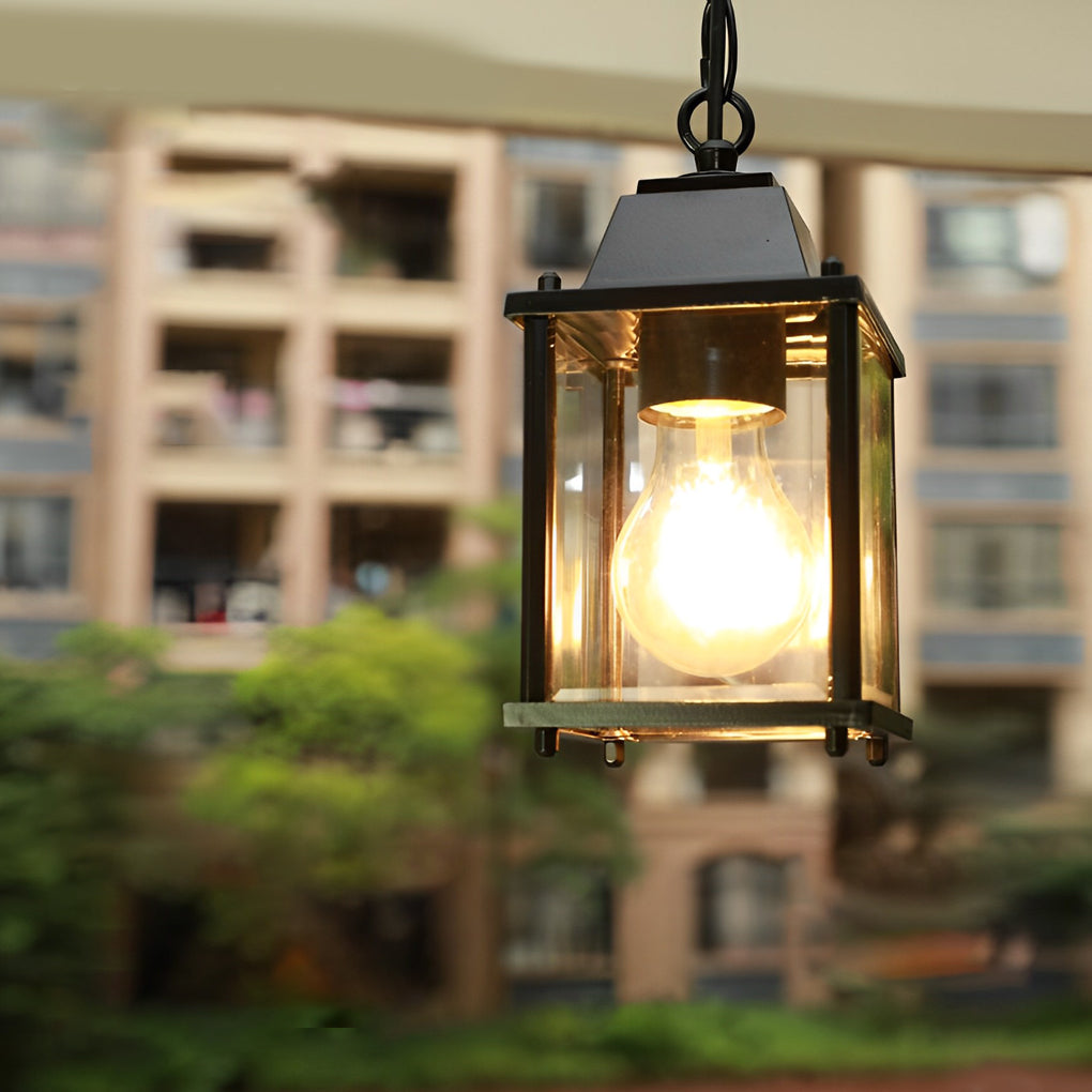 Vierkante Buitenlamp Glas Zwart Aluminium Hangverlichting Tuin Balkon Terras Waterdicht Decoratief Veranda | Sansoti