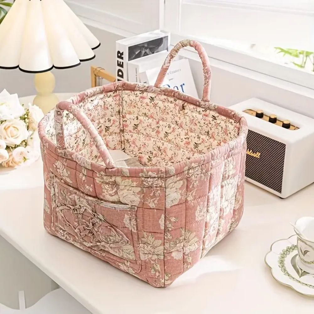 Canvas Opbergmand met Bloemenprint – Praktische Organizer voor Kleine Spullen en Schoenen | Sansoti