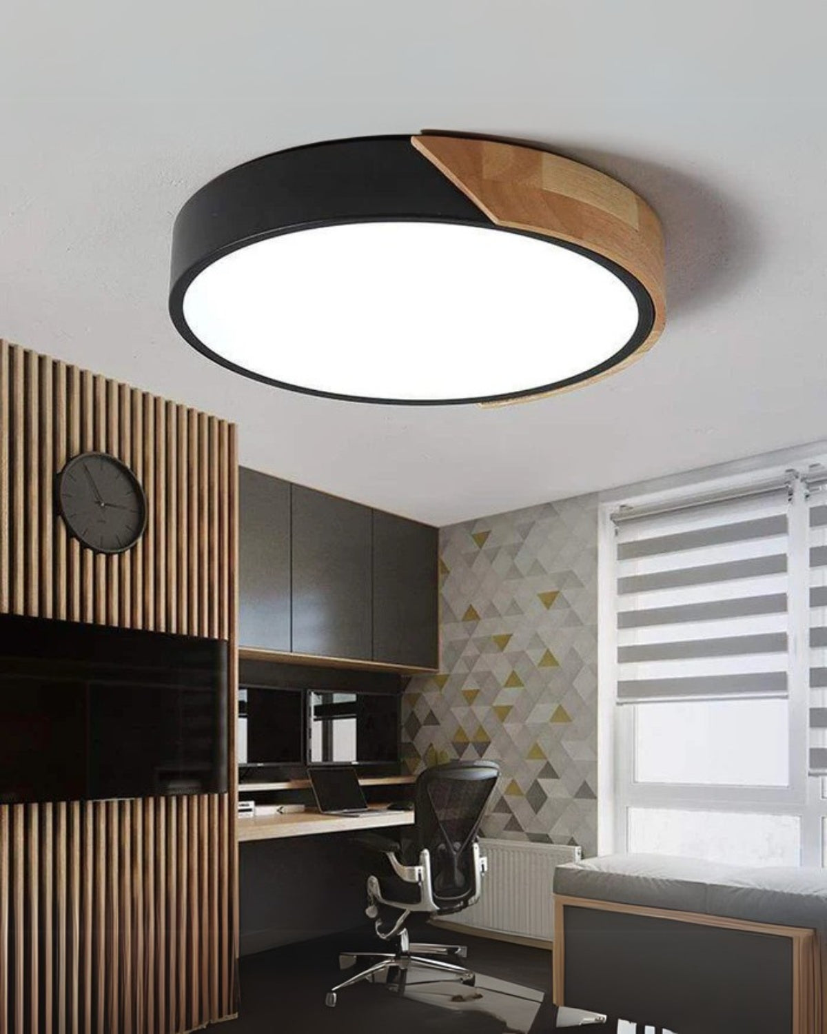 Moderne runde Deckenleuchte mit Holz-Akzent und LED-Beleuchtung – minimalistische Designlampe in 23 30 40 50 und 60 cm | Restfield