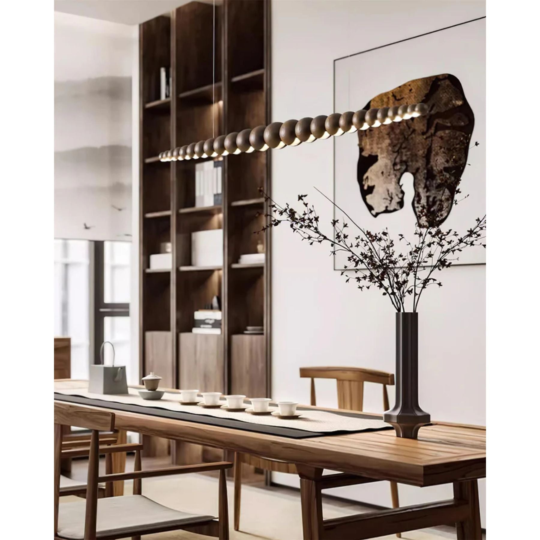 Hanglamp LED Hout Metaal Zwart Warm Wit Eettafel Kookeiland Moderne Verlichting Lineaire Hanglamp Scandinavisch Interieur | Sansoti