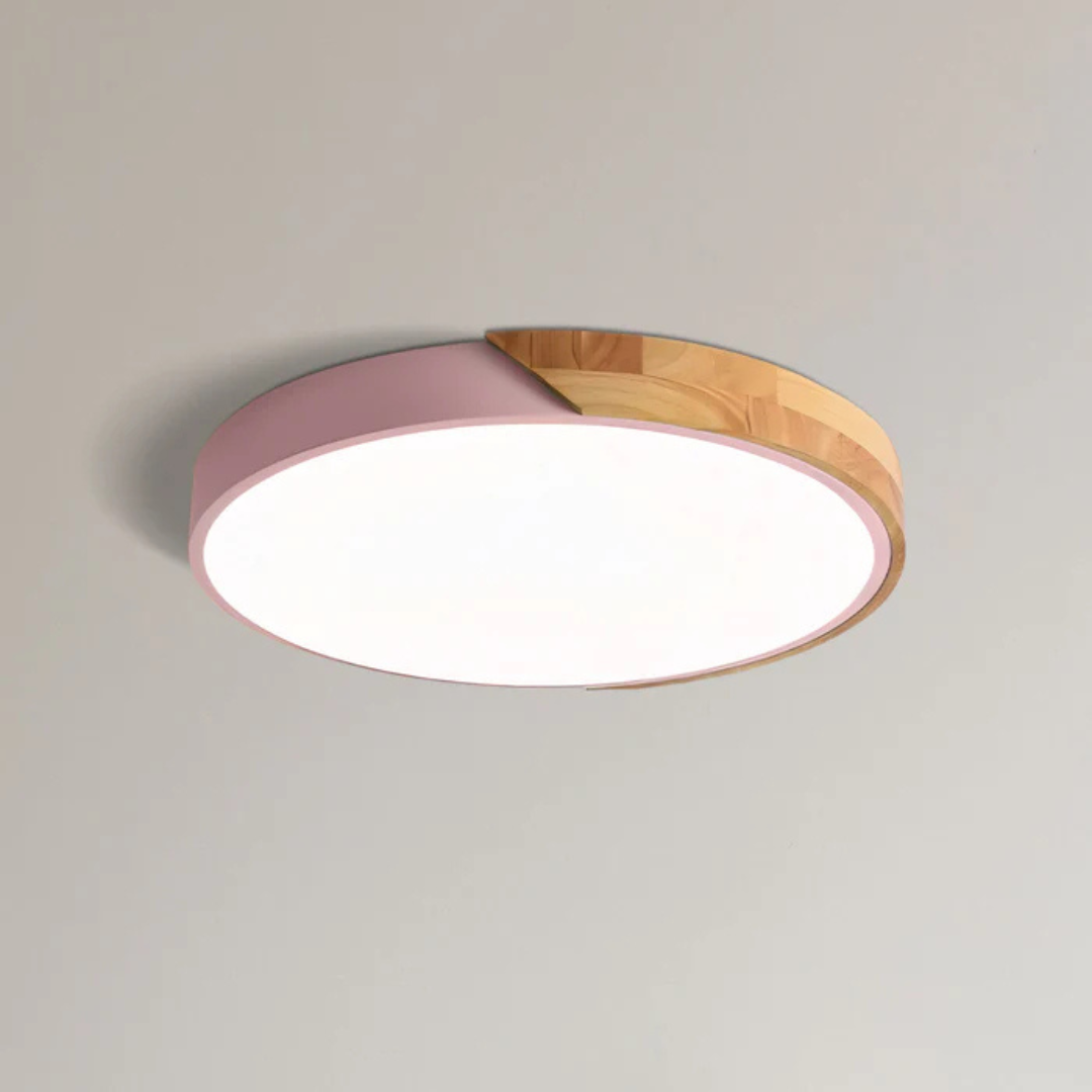 Holz-Deckenlampe LED skandinavisches Design warmweißes Licht rund Acryl Naturholz Deckenbeleuchtung Wohnzimmer | Sansoti
