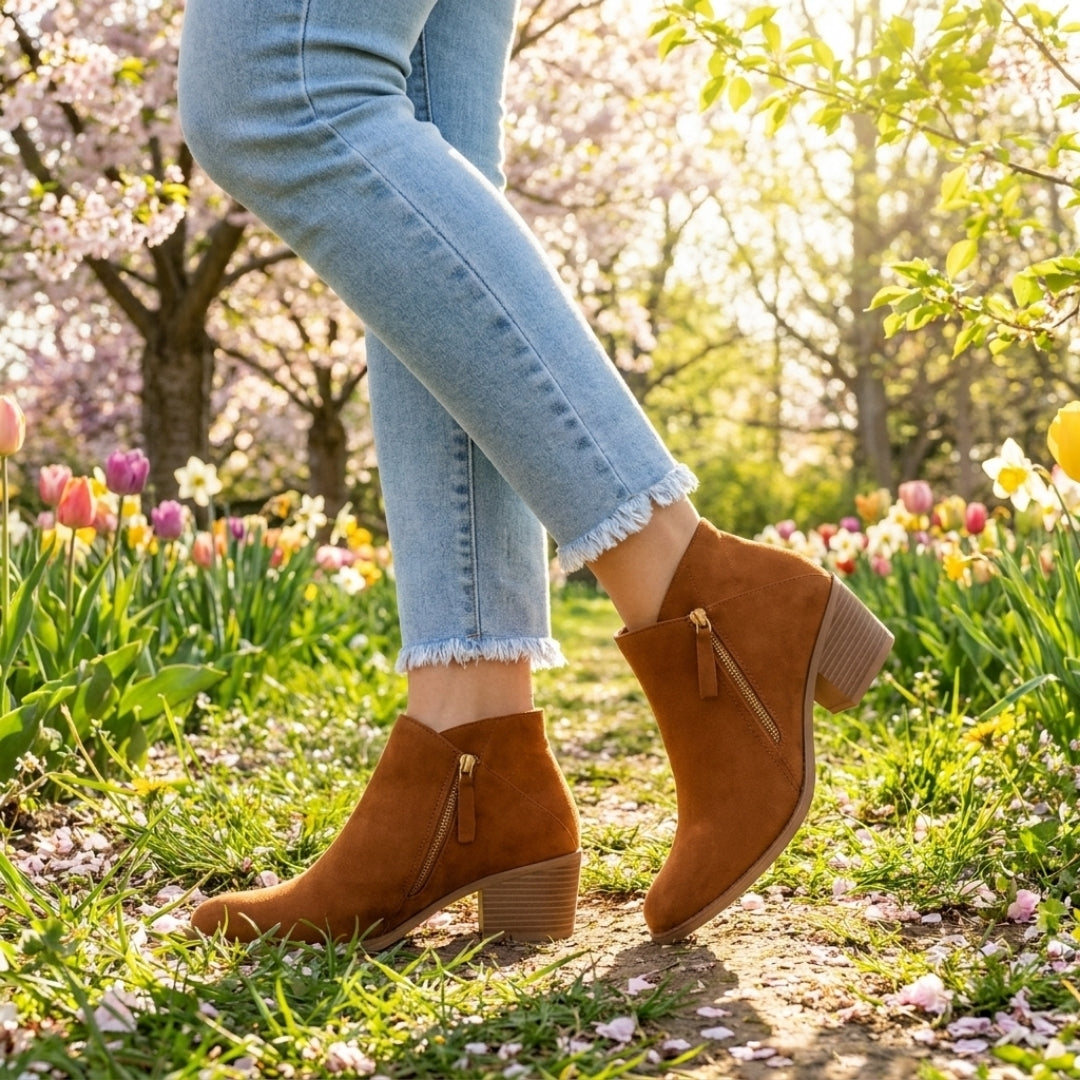 Damen-Stiefeletten mit Blockabsatz, spitzer Zehenpartie und Reißverschluss – bequemes, zeitloses Design für Arbeit und Freizeit, elegant | Sansoti