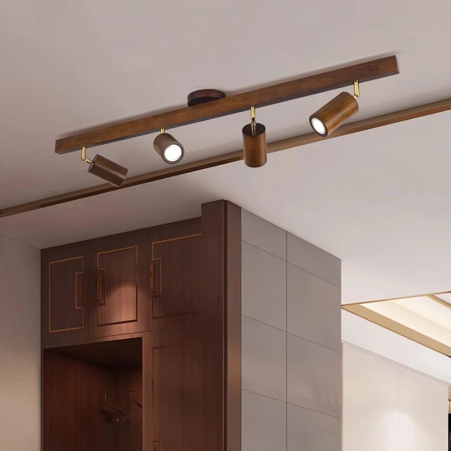 Holz Schienendeckenleuchte LED Holzoptik Gold Verstellbare Spots Wohnzimmer Küche Flur Skandinavisch Modern | Restfield