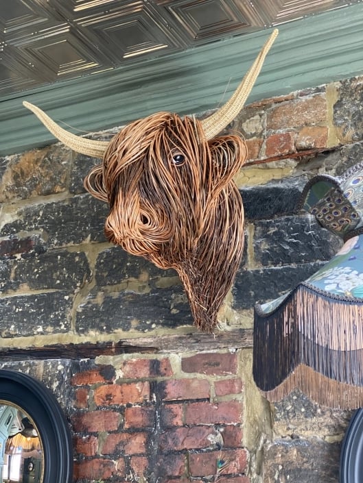 Wanddecoratie Stier Hoofd Handgemaakt Riet Naturel Woonkamer Landelijk Highland Cow Wandsculptuur Muurdecoratie Rustiek | Sansoti