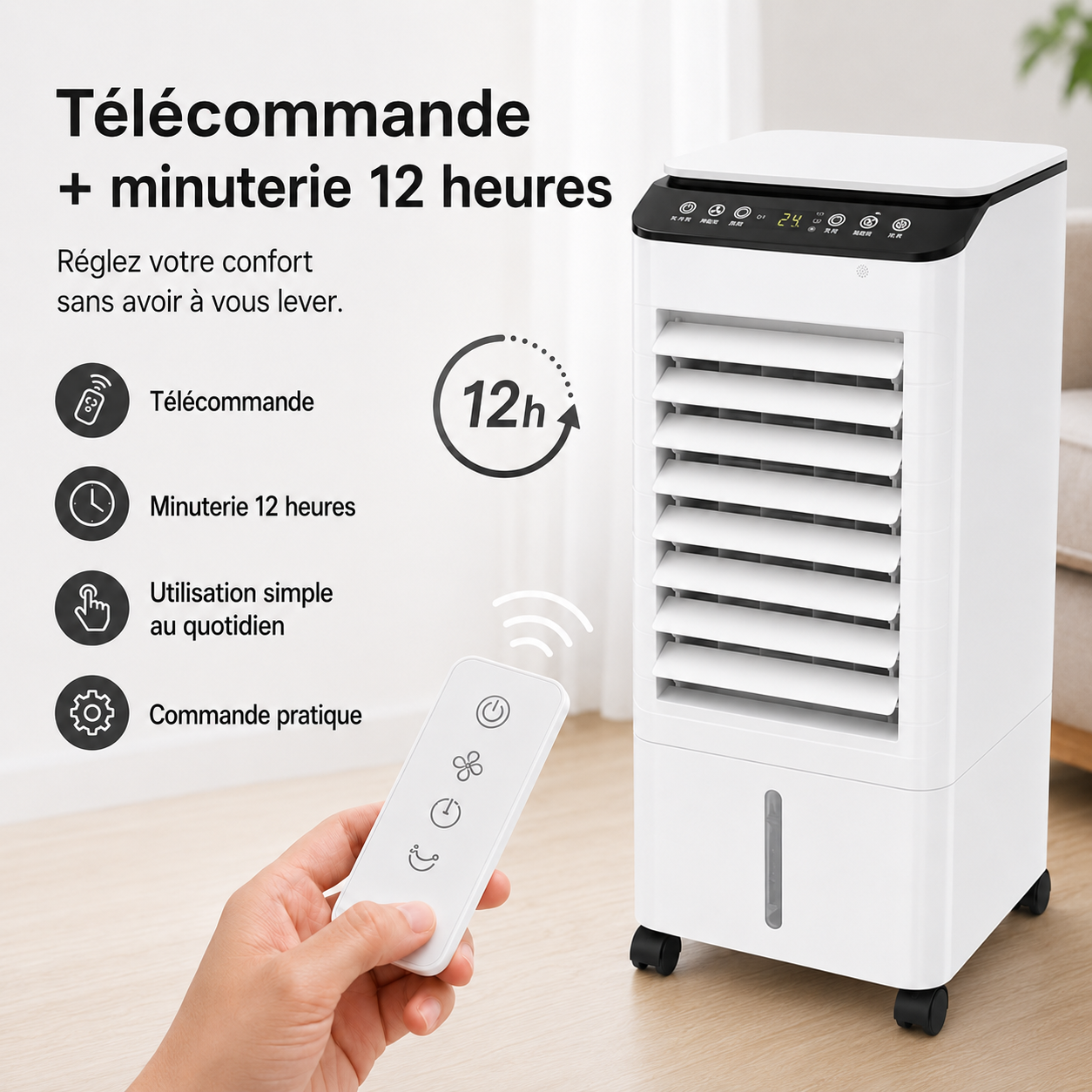 Draagbare Mobiele Aircooler 3-in-1 met 7L Watertank en Afstandsbediening – Energiezuinige Luchtbevochtiger met Timer voor Thuis en Kantoor | Sansoti