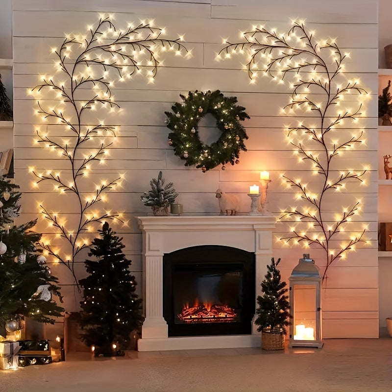 Éclairage mural en branches de saule avec 96 points lumineux LED, blanc chaud, USB, applique murale décorative, éclairage d’ambiance intérieur | Sansoti