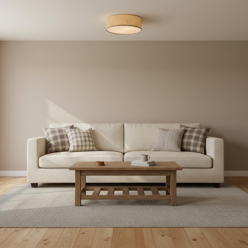 Linen ceiling lamp with drum shade, modern design, E27 socket, Scandinavian style, bedroom, living room | Sansoti