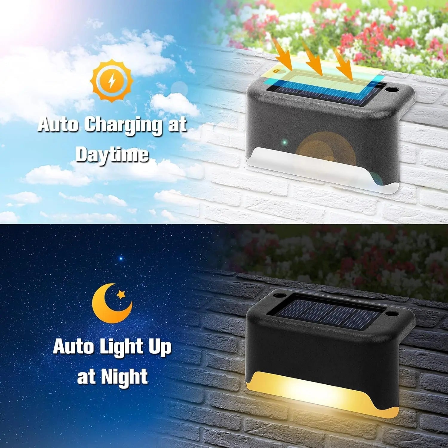 Solarlampen Buiten Set 4 Stuks ABS IP65 Warm Wit Bewegingssensor Terras Oprit Tuin Automatisch Zonne-energie Kabellos Wandlamp Buitenlamp | Sansoti
