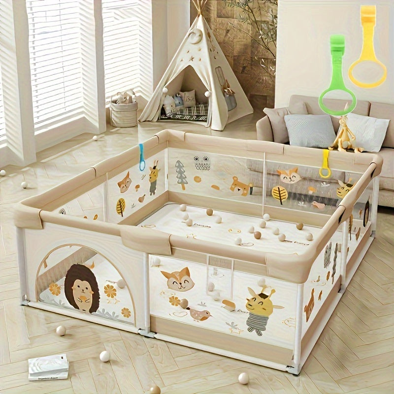 Babyspeelbox met Zacht Zijvlak en Dierprint voor Veilig Spelen | Scandinavische Kinderkamerdecoratie voor Ontdekkende Peuters | Opvouwbare Speelruimte met Kleurrijk Design | Sansoti