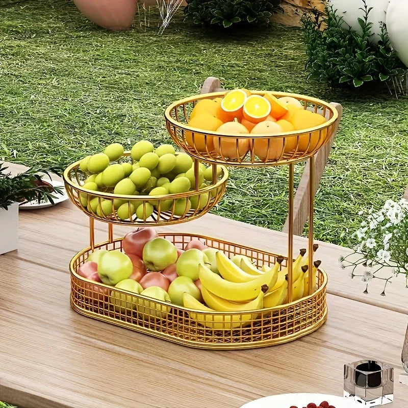 Obstschale 3 Etagen Metall Goldfarbenes Finish Küche Wohnzimmer Servierständer | Restfield