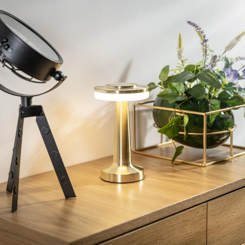 Tafellamp Draadloos Oplaadbaar Dimbaar Metaal LED 3 Lichtkleuren USB-C Goud Zilver Zwart Retro Restaurant Bar Nachtkastje Sfeerlamp Draagbaar | Sansoti
