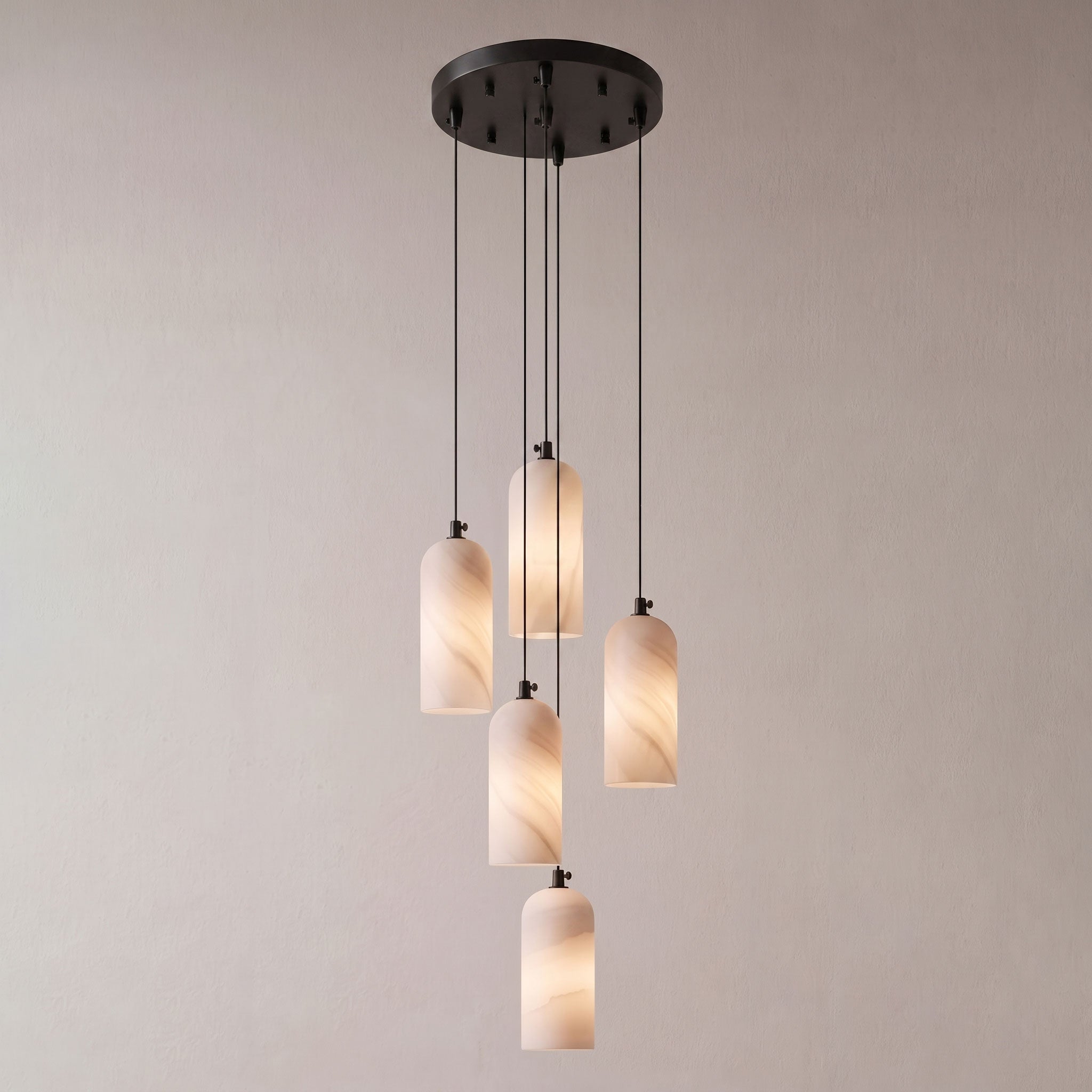 Alabasten Hanglamp met Gevlochten Snoer – Natuursteen Verlichting van Enkel Lichtpunt tot 21-Lichts Cluster – Mid-Century Modern Stijl Eetkamer Hanglamp met E12/E14 Fitting | Sansoti