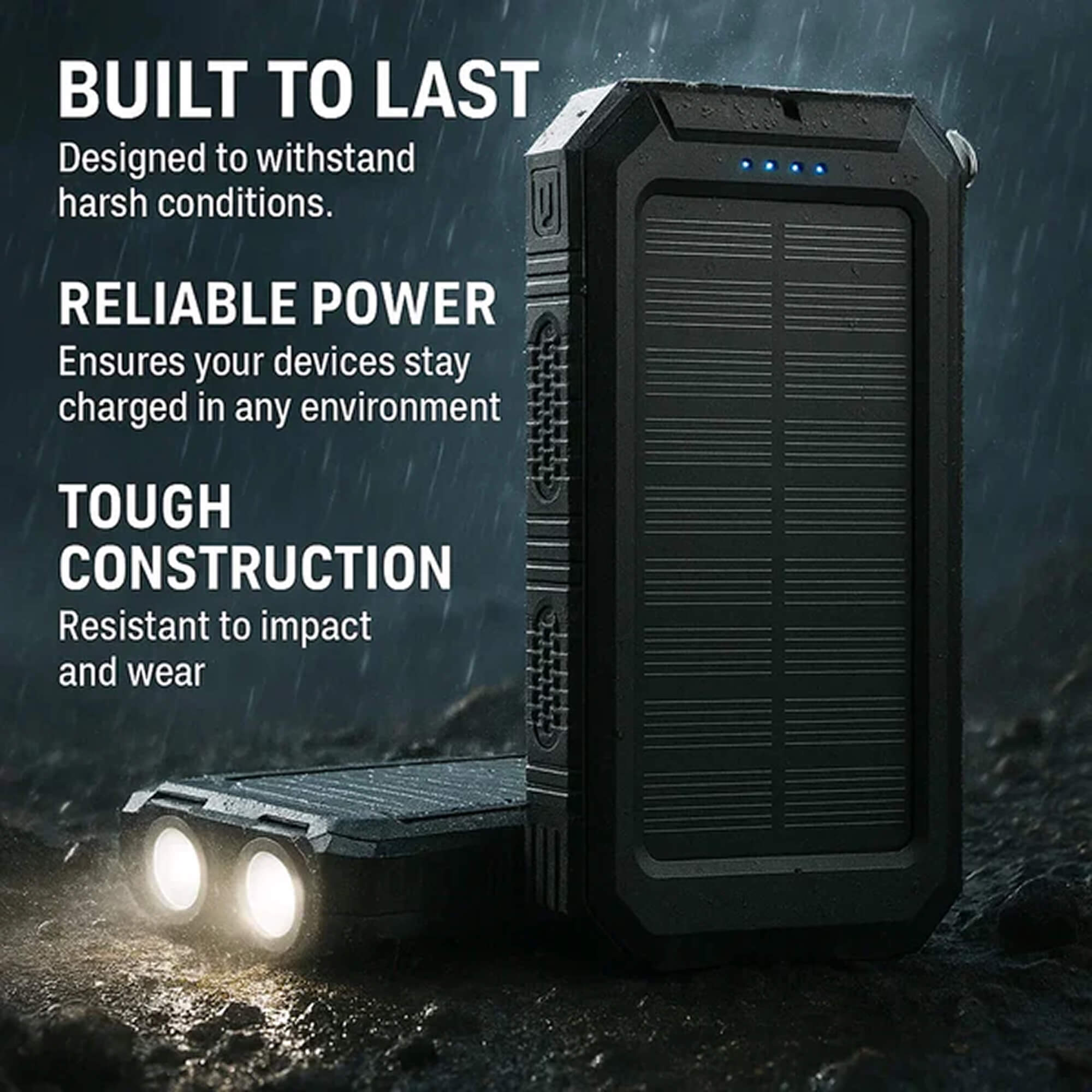 Solar Powerbank mit 500.000mAh Kapazität, Dual-USB-Anschlüssen und wasserdichtem Gehäuse für Outdoor und Notstrom | Restfield