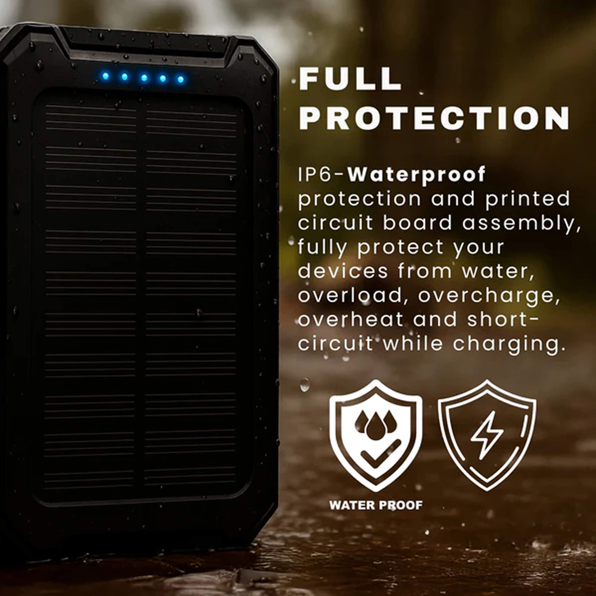 Solar Powerbank mit 500.000mAh Kapazität, Dual-USB-Anschlüssen und wasserdichtem Gehäuse für Outdoor und Notstrom | Restfield