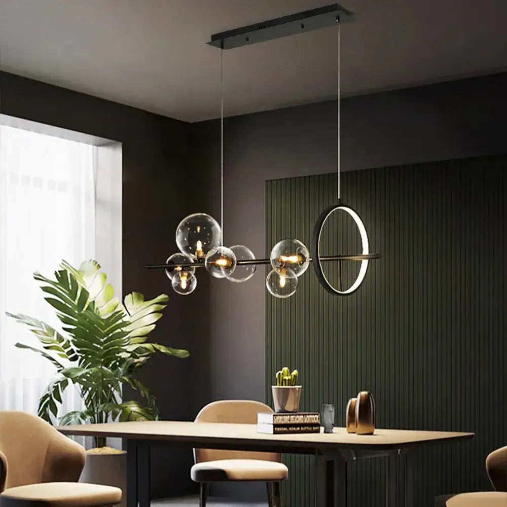Glass Pendant Lamps Linear - Modern Gold or Black Pendant Lamp with 7 or 10 Light Points - Includes G9 LED Lamps - Adjustable Height for Kitchen Island Dining Table | Sansoti