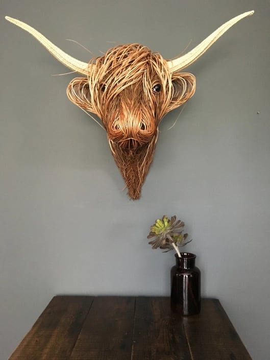 Wanddecoratie Stier Hoofd Handgemaakt Riet Naturel Woonkamer Landelijk Highland Cow Wandsculptuur Muurdecoratie Rustiek | Sansoti
