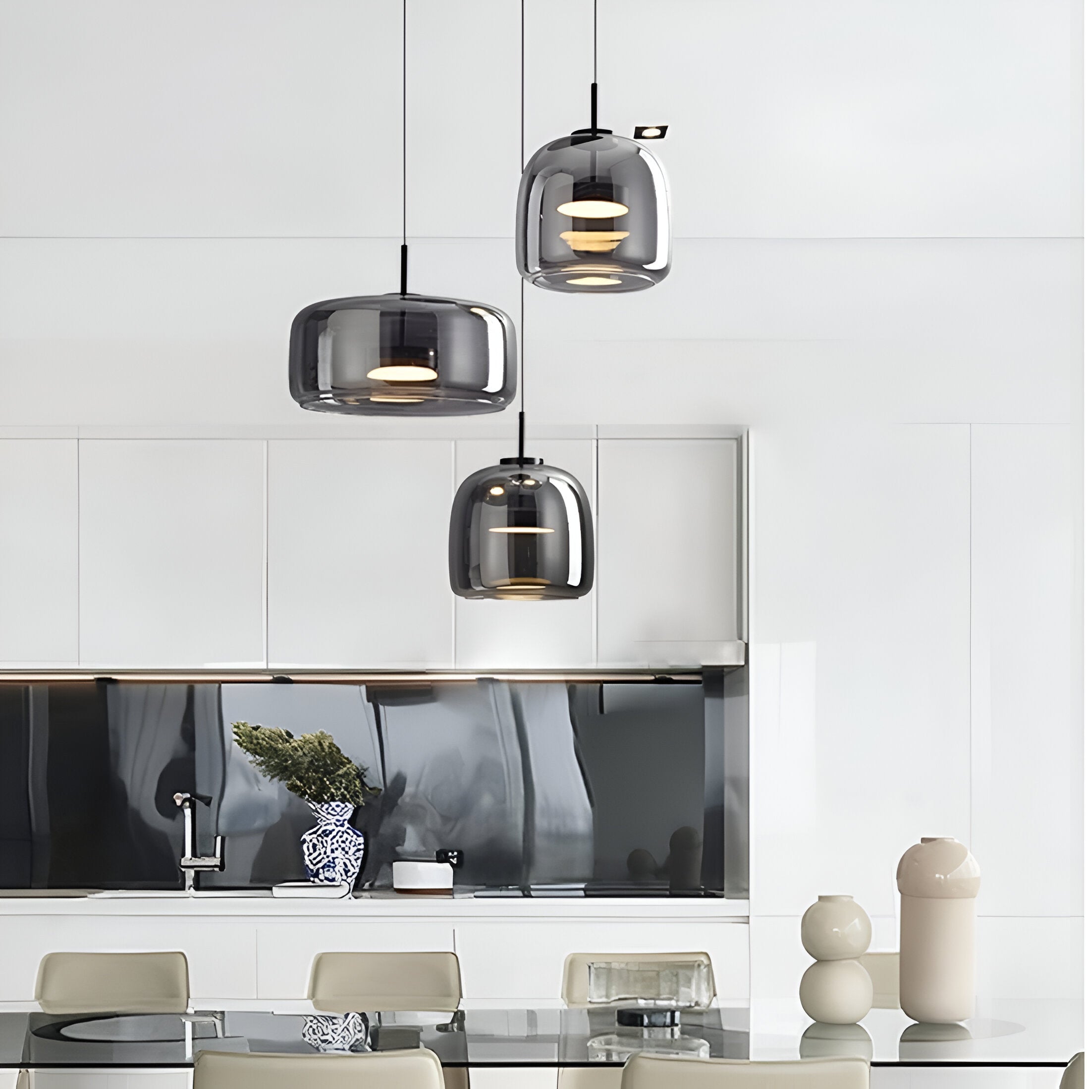 Hängelampe Rauchglas Retro Trio Handgeblasen Dimmbar Verstellbar Schwarz | Restfield