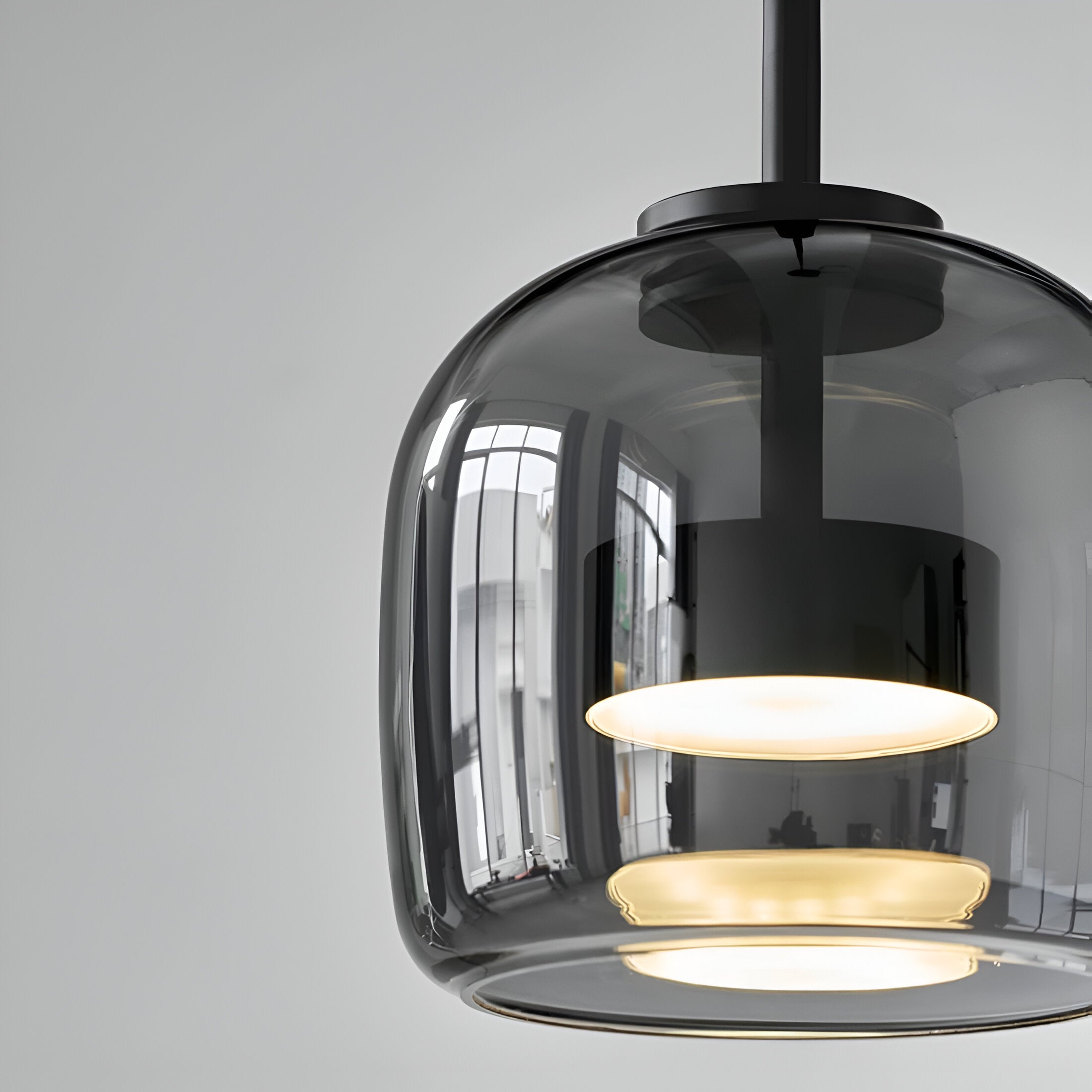 Hängelampe Rauchglas Retro Trio Handgeblasen Dimmbar Verstellbar Schwarz | Restfield