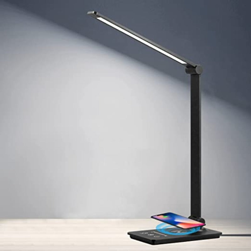 Bureaulamp met Draadloze Oplader Zwart – Dimbaar Leeslicht Touch Bediening 5 Lichtmodi Flexibele Arm | Sansoti