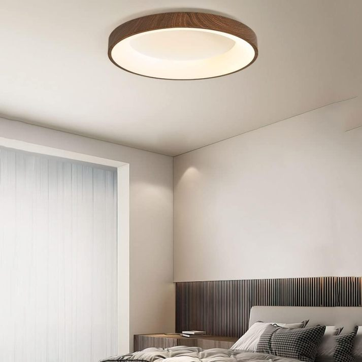 LED Deckenleuchte Holzoptik Eisen Acryl Rund Wohnzimmer Schlafzimmer Flur Moderne Deckenleuchte Skandinavisches Design Warmes Licht | Restfield