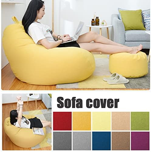 Afneembare Zitzakhoes XL Linnen-Look Wasbaar Lounge Relaxhoes Ergonomisch Comfort Vulbaar Zitzak Overtrek | Sansoti