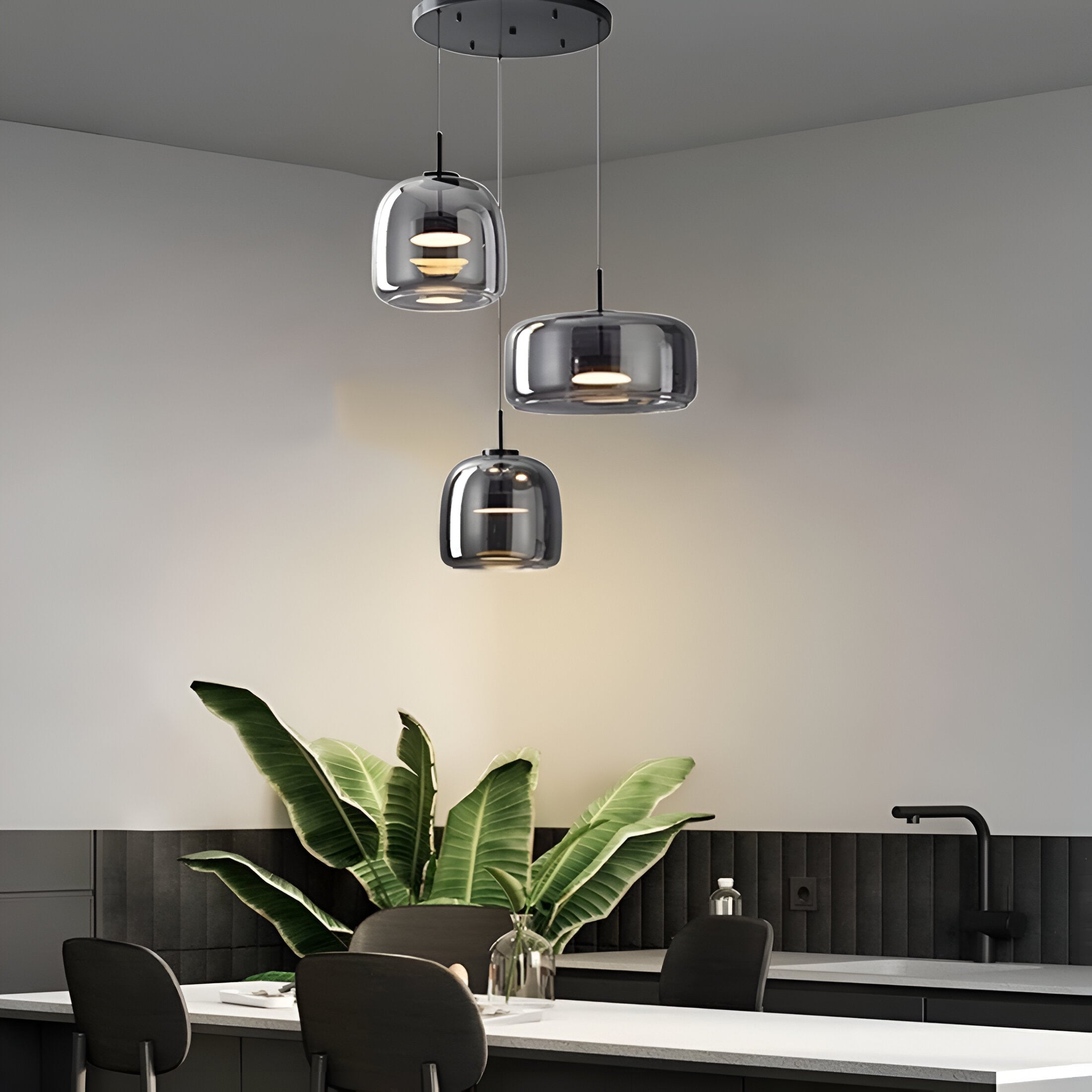 Hängelampe Rauchglas Retro Trio Handgeblasen Dimmbar Verstellbar Schwarz | Restfield