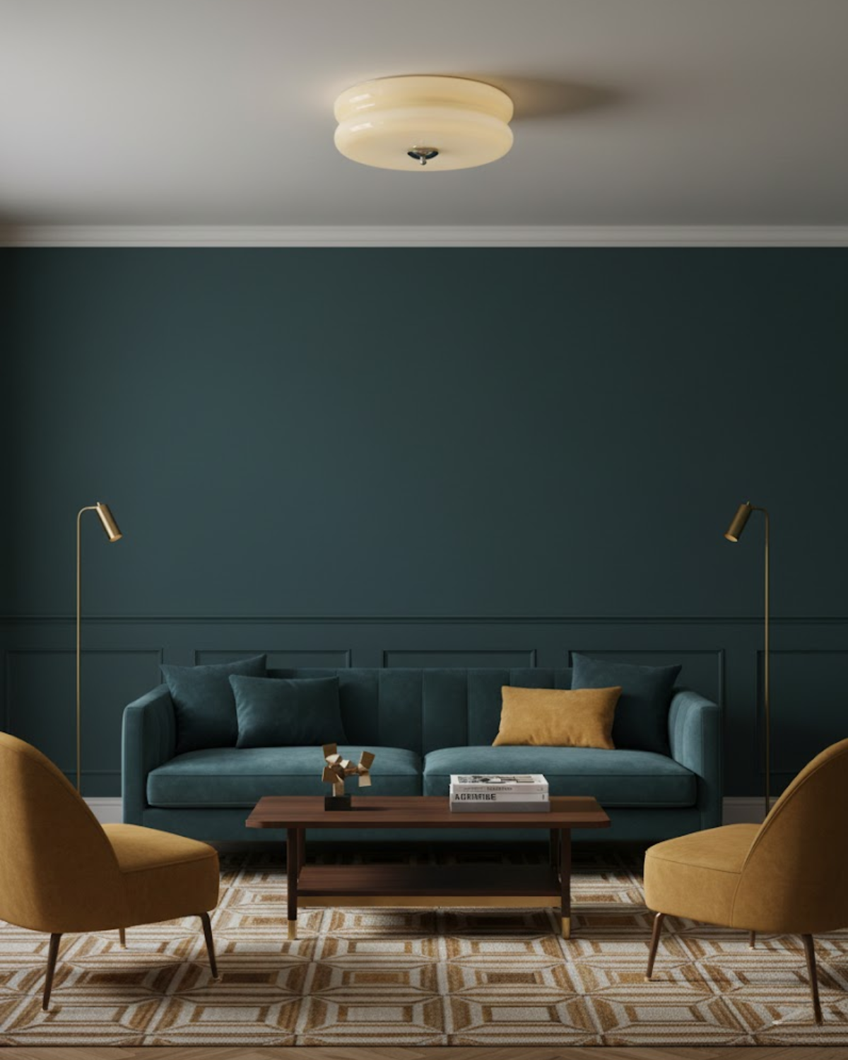 Art Deco Deckenleuchte in Beige mit Chromakzent und warmer Ambientebeleuchtung | Restfield
