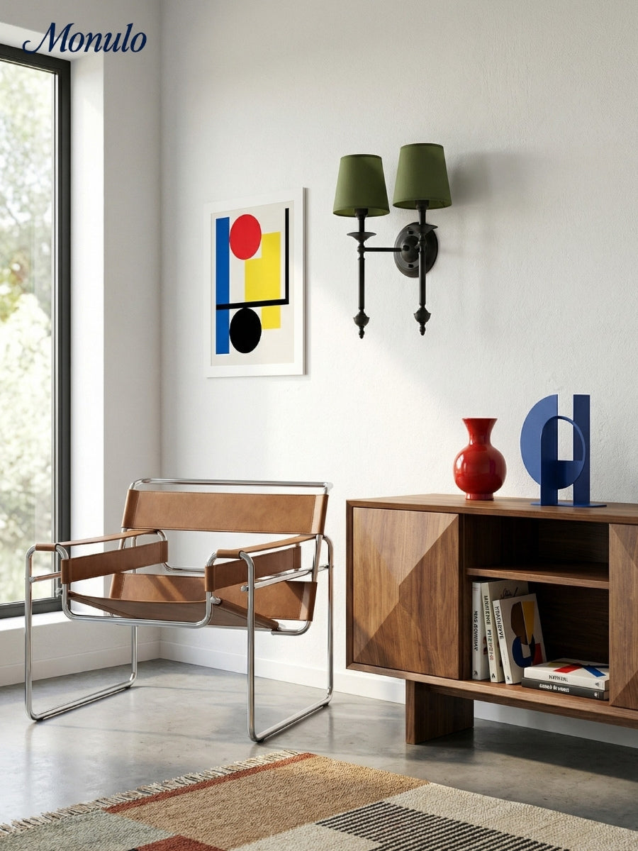 Stoffen Wandlamp met Vintage Koperen Afwerking – Sfeervolle Verlichting voor Hal, Slaapkamer en Woonkamer | Sansoti