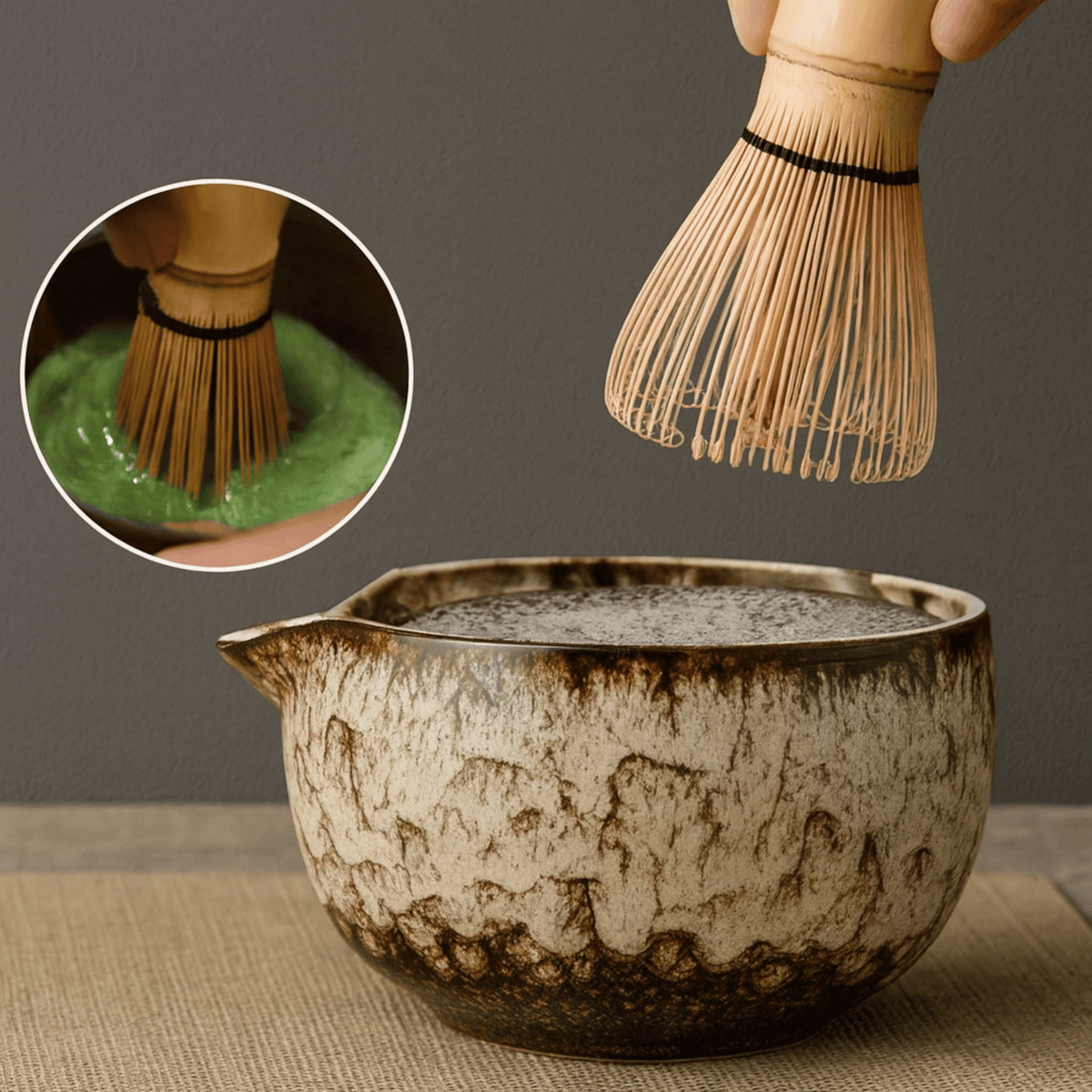 Japanese Matcha Tea Ceremony Set 6-Piece Porcelain Bamboo Bowl Whisk Sieve Spoon Holder Authentic Ritual | Sansoti