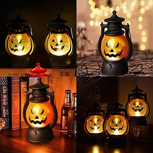 Kürbislaterne LED-Handlampe im Vintage-Stil, Halloween-Dekoration, stimmungsvolle Beleuchtung für Garten, Terrasse und Camping im Freien | Sansoti