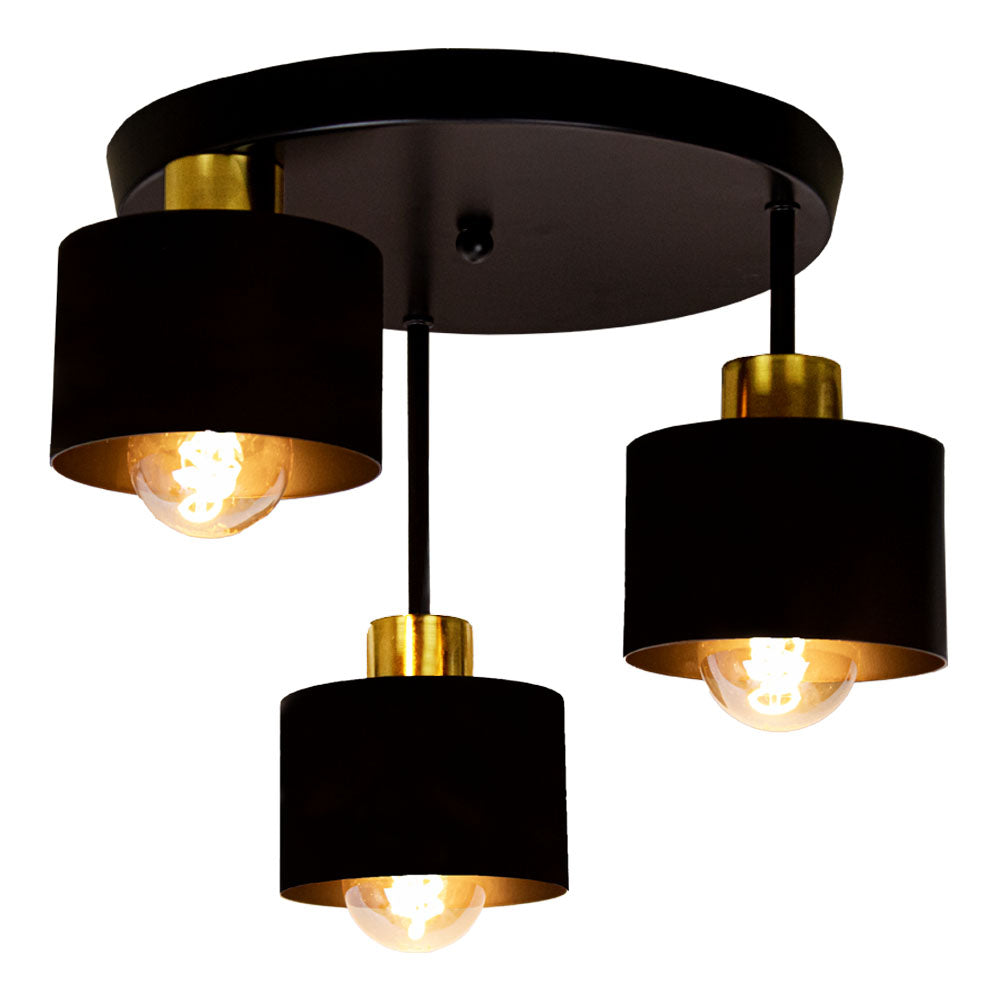 Plafondlamp 3 Lichts Zwart Goud Metaal E27 Ø30cm Modern Design | Sansoti