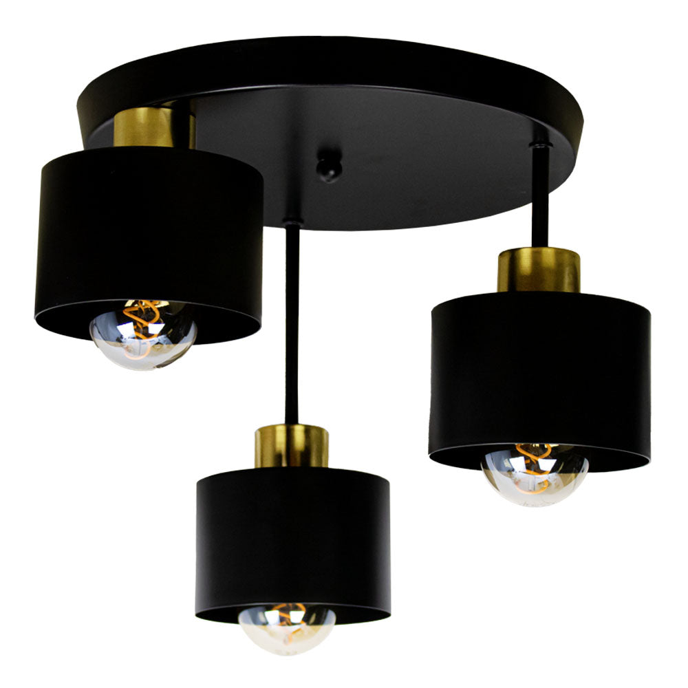 Plafondlamp 3 Lichts Zwart Goud Metaal E27 Ø30cm Modern Design | Sansoti
