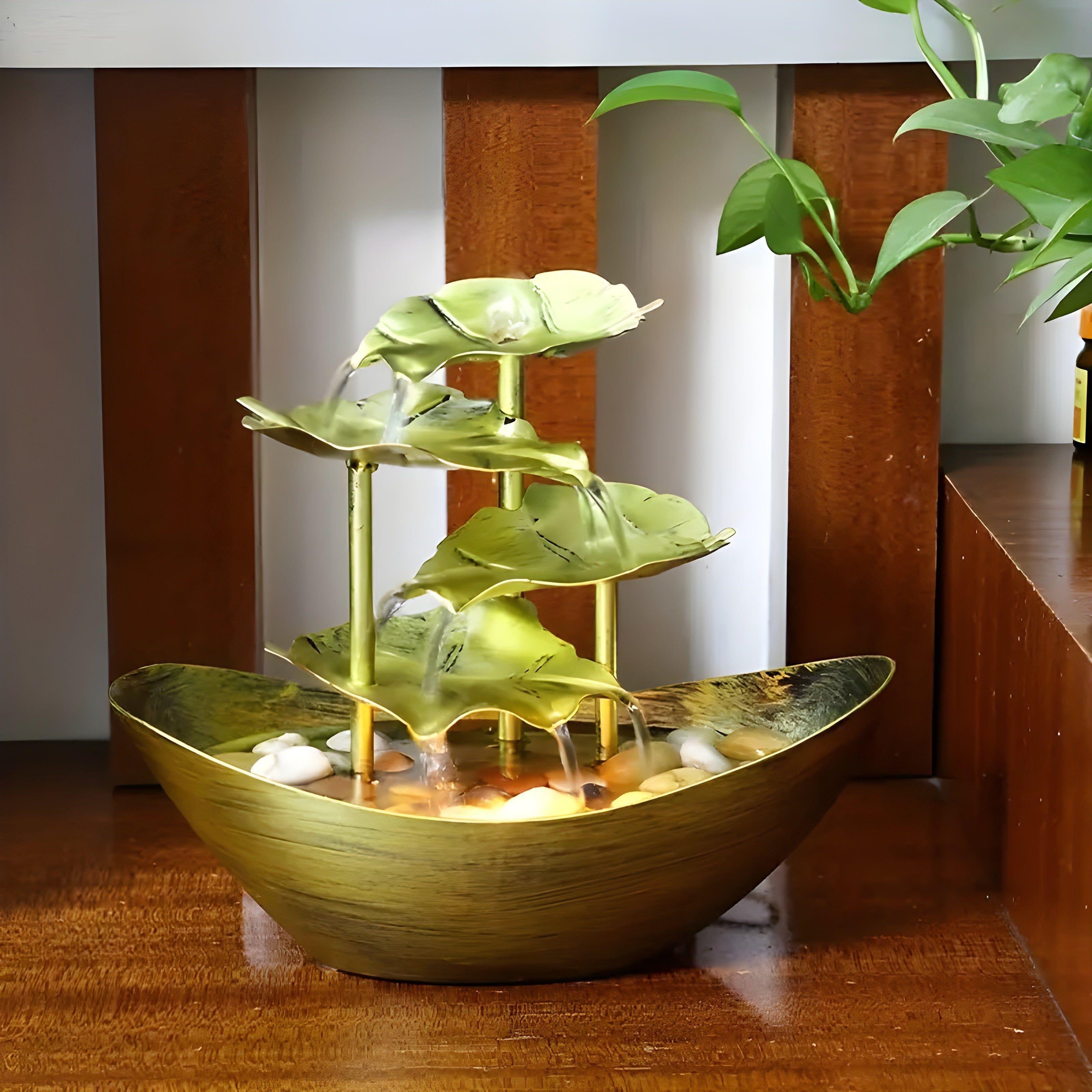 Tafelfontein LED Verlichting Metaal Vintage Ijzerblad Bureau Woonkamer Slaapkamer Waterornament Zen Sfeer | Sansoti