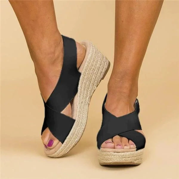 Orthopedische Espadrilles Sleehak Clara Comfortabele Zomerschoen Elastisch Dames Zwart Beige Wit Casual | Sansoti