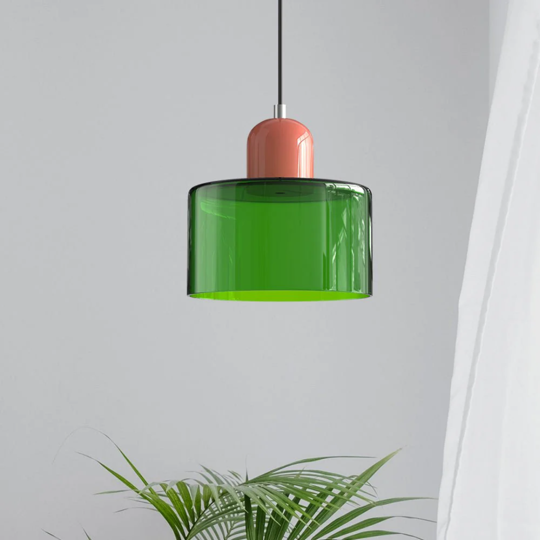 Lismeno Retro Hanglamp Glas 15cm Groen Oranje Eettafel Keuken Vintage Verlichting Compact | Sansoti