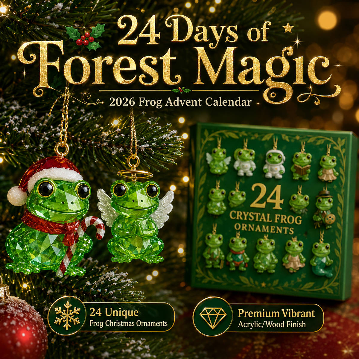 Advent calendar Frog Crystal with 24 Decorative Figurines for Nature Lovers Unique Christmas Gift Living Room | Sansoti