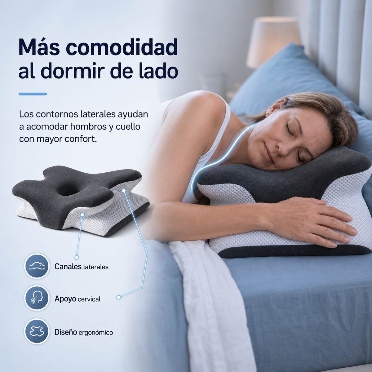 Oreiller cervical réglable en mousse à mémoire de forme, soutien ergonomique du cou, oreiller pour dormir sur le dos, le côté ou le ventre, housse lavable, confort | Sansoti