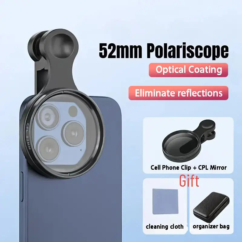 CPL Filter Smartphone 52mm Clip Reflecties Verminderen Kleurverzadiging Buiten Reisfotografie Polarisatiefilter Android iPhone | Sansoti