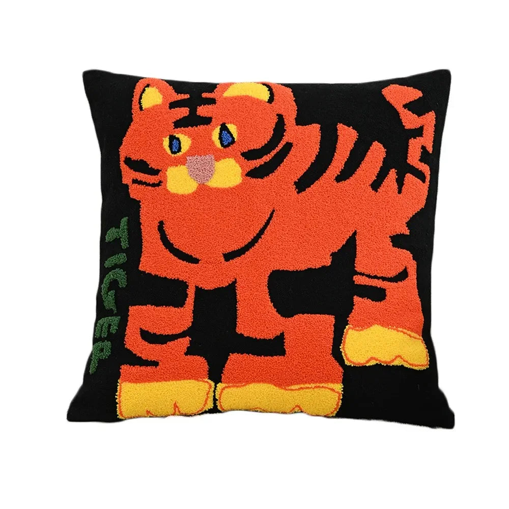 Housse de Coussin Broderie Animaux Scandinave 45x45 Polyester Coton | Restfield