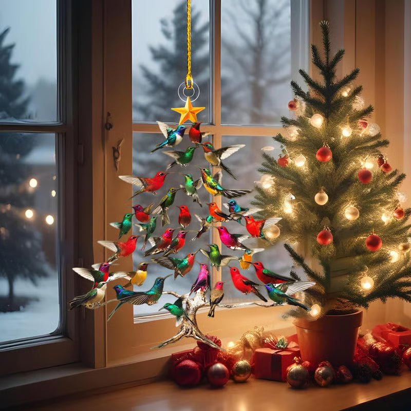 Ornement de Noël en verre cristallin en forme d’oiseau Réflexion de la lumière Décoration suspendue pour sapin de Noël et fenêtre Éclat coloré | Sansoti