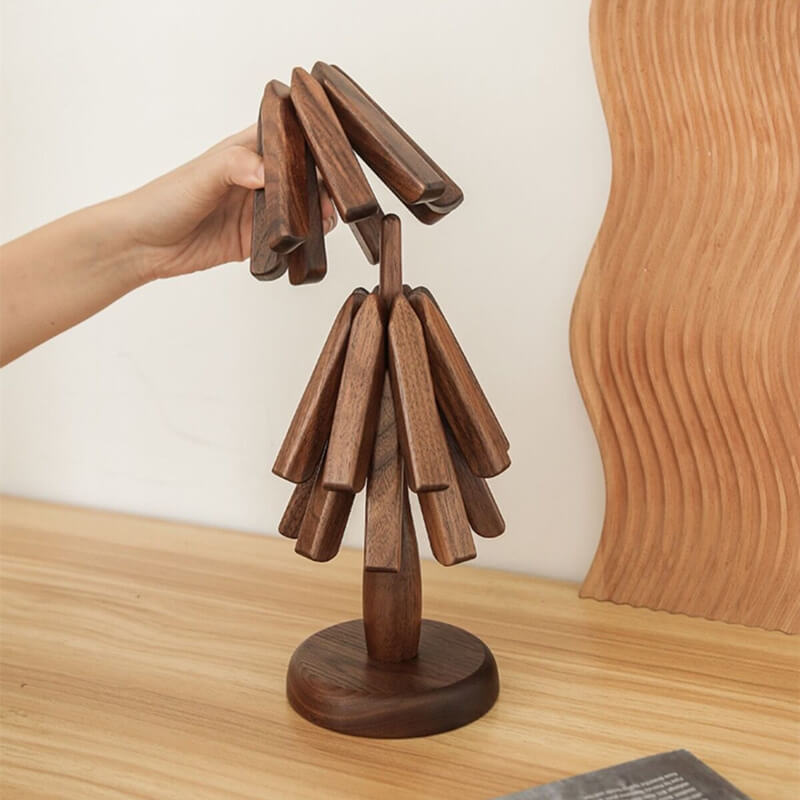 Dessous de plat en noyer, design arbre en bois, 10x25 cm, protection de table | Restfield