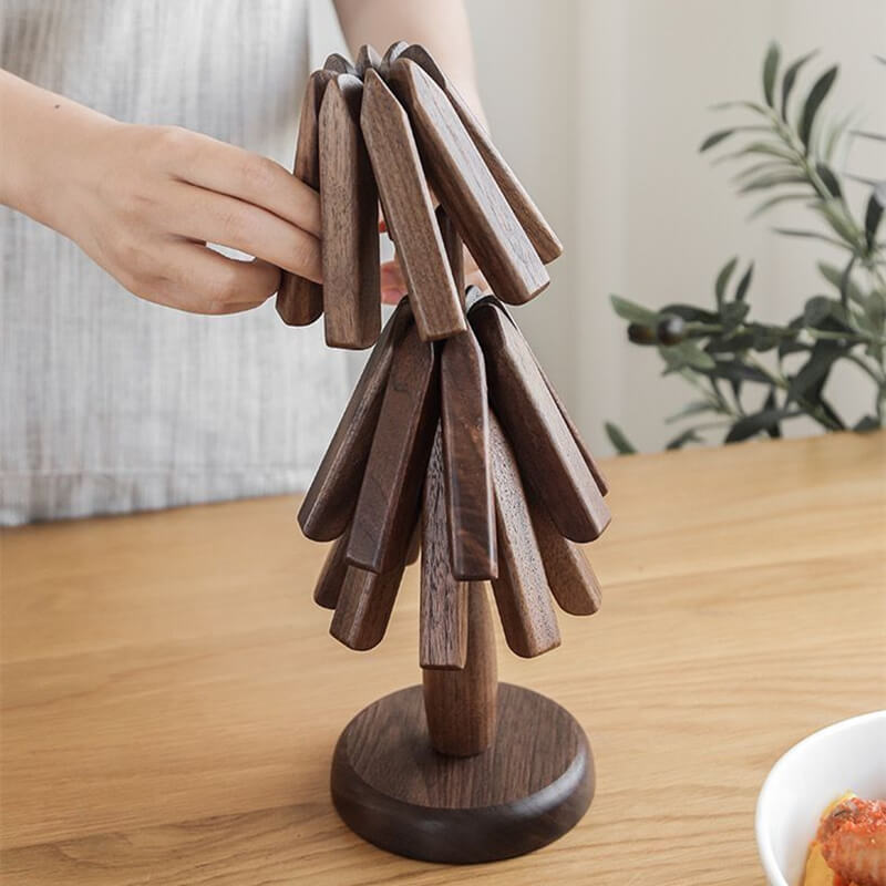 Dessous de plat en noyer, design arbre en bois, 10x25 cm, protection de table | Restfield