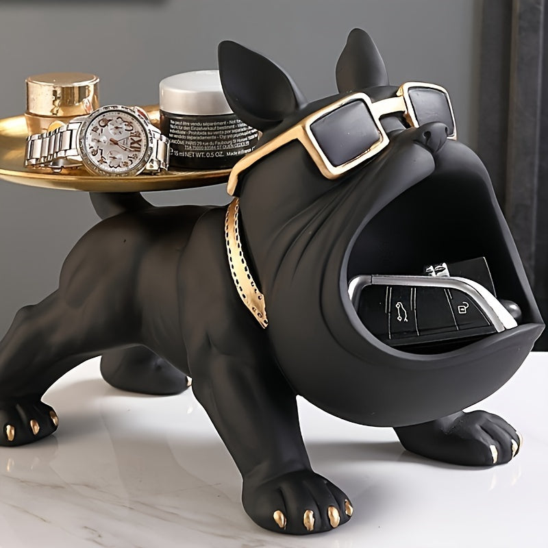 Decorative Bulldog Statue with Storage Space - Resin Organizer for Desk or Living Room, Dog Sculpture Decoration Accessory | Sansoti