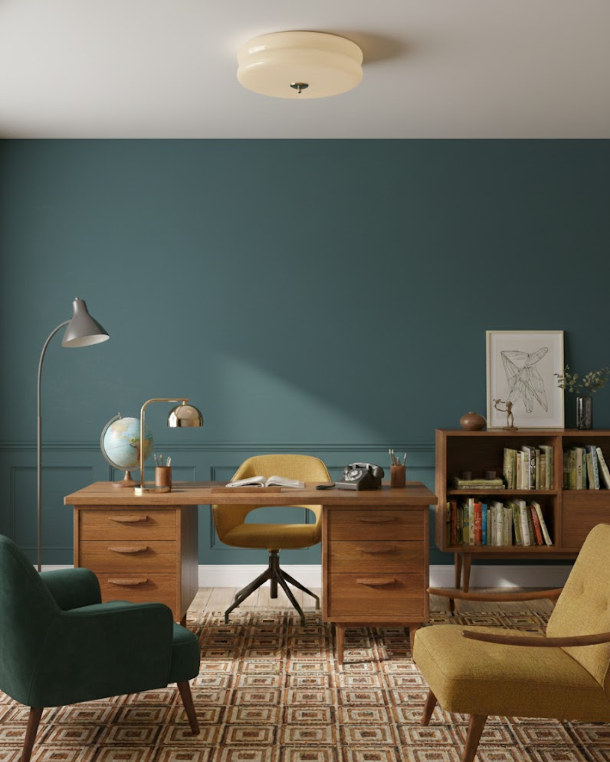 Art Deco Deckenleuchte in Beige mit Chromakzent und warmer Ambientebeleuchtung | Restfield