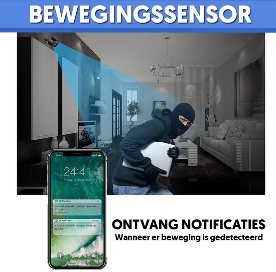 Compacte Beveiligingscamera HD 1080P Draadloos Infrarood Nachtzicht WiFi 150° Breedte Magnetische Montage App Bediening | Sansoti